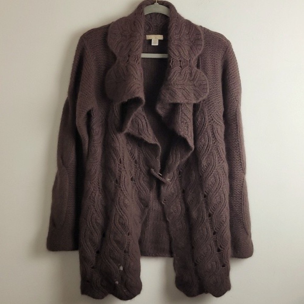 Nordstrom Brown Cable Knit Open-Front Cardigan